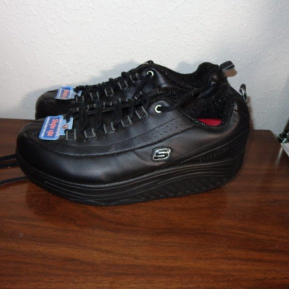New Skechers Black Leather Shape Ups Shapeup Lace Up Shoes 8.5 NWOB - Picture 10 of 11